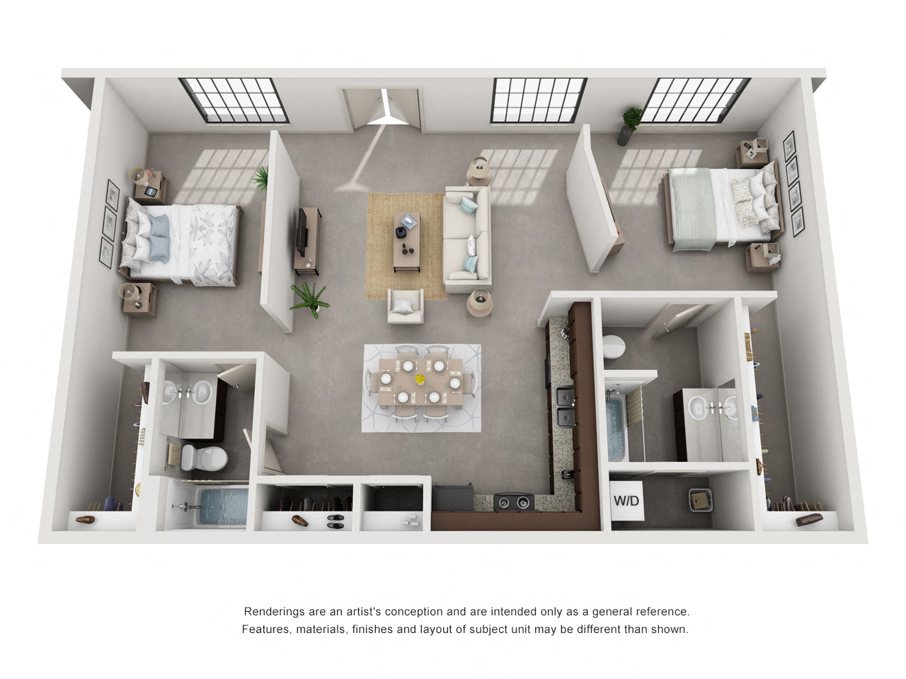 Floor plan for 2 beds, 2 baths, 1190 sqft